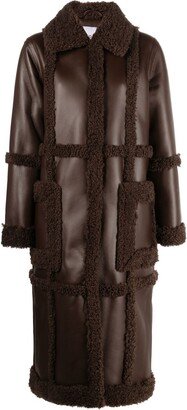 Contrast-Trim Faux-Leather Coat