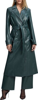 Double Breasted Faux Leather Trench Coat-AB