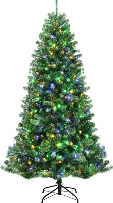 7ft Pre-lit Hinged Christmas Tree w/ Remote Control & 9 Lighting Modes