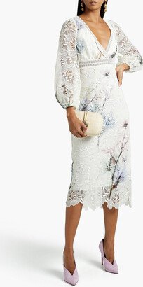 Printed guipure lace midi dress