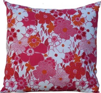 Orange, Pink & Red Floral Throw Pillow Cover With Large Flowers, 100% Cotton Envelope Closure Opening, 18 X 18, 16 16, 14