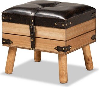 Amena Wood Small Storage Ottoman Dark Brown/Oak