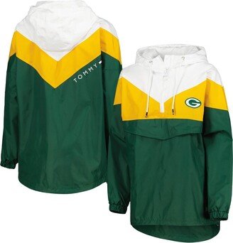 Women's White, Gold Green Bay Packers Staci Half-Zip Hoodie Windbreaker Jacket - White, Gold