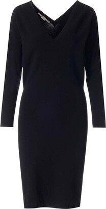 Long-Sleeved V-Neck Knitted Dress