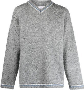 V-neck textured knitted jumper