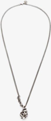 Men's Skull And Snake Necklace In Antique Silver