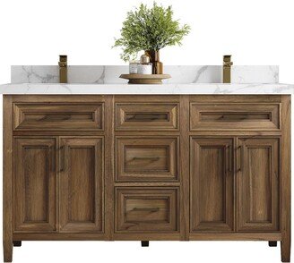 Santa Monica Solid Teak 60 In. W X 22 D Double Sink Bathroom Vanity in Distressed Graywashed With Quartz Or Marble Countertop