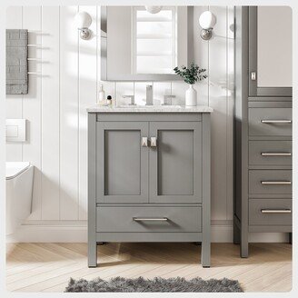 Aberdeen 30 Gray Transitional Bathroom Vanity w/ White Carrara Top