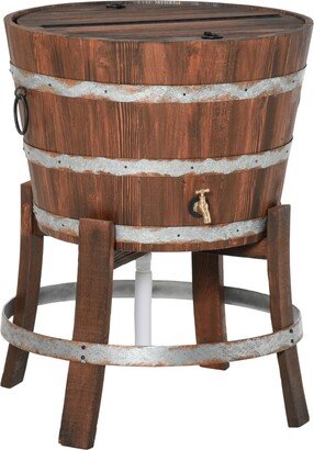 13 Gallons Retro Style Wooden Cooler Ice Bucket with Support Frame, Foldable Flip Cover, and Drain Faucet