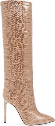 Crocodile-Effect Knee-High Boots-AA