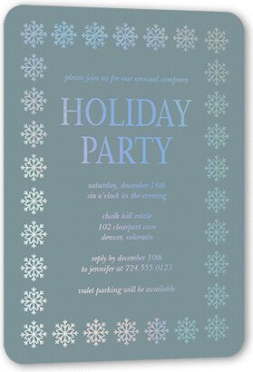 Holiday Invitations: Snowflake Surrounding Holiday Invitation, Blue, Iridescent Foil, 5X7, Holiday, Matte, Personalized Foil Cardstock, Rounded