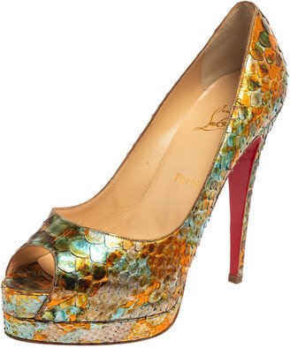 Multicolor Python Leather Peep Toe Pumps Size 39