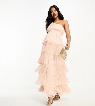 Beauut Maternity Bridesmaid one shoulder tiered maxi dress in blush