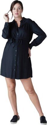 Maternity Belted Drape Shirt Dress Black Size M