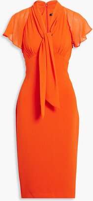 Tie-neck chiffon and crepe midi dress