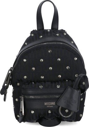 Logo Printed Embellished Zipped Backpack