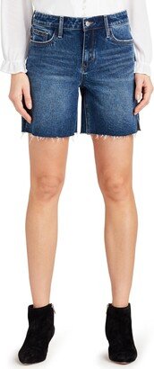 The Derby Womens Raw Hem Medium Wash Bermuda Shorts