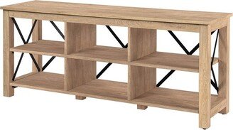 Henn& Hart 58 Open Back TV Stand in White Oak Wood with Metal Black Accents - Henn&Hart