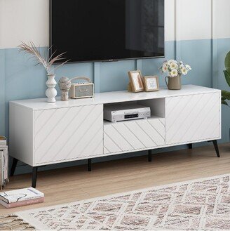 TV Stand for TVs up to 70 with Adjustable Shelves, 1 Drawer and Open Shelves, White