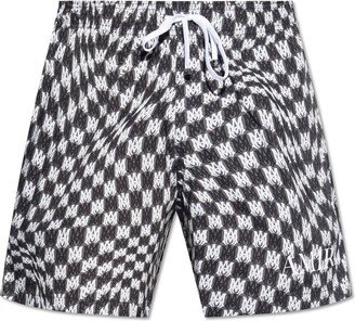 Wavy MA Logo Printed Drawstring Swim Shorts