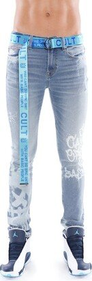 Punk Super Skinny Belted Stretch Jeans In Spray