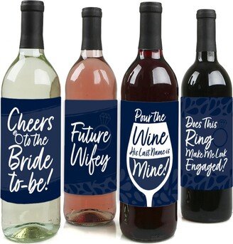 Big Dot Of Happiness Navy Blue Elegantly Simple - Party Favors Decor Wine Bottle Label Stickers 4 Ct