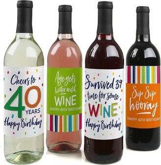 Big Dot Of Happiness 40th Birthday - Cheerful Happy Birthday Decor - Wine Bottle Label Stickers 4 Ct