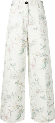 Floral-Print Wide Leg Jeans