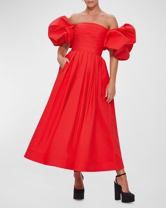 LEO LIN Matilda Off-Shoulder Puff-Sleeve Midi Dress