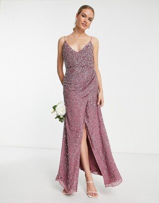 Bridesmaid embellished drape side cami maxi dress in orchid