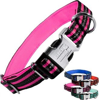 Black Rhino Soft Padded Neoprene Hybrid Striped Dog Collar, Medium Pink