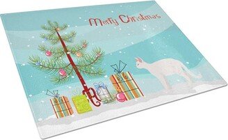 CK4602LCB White Devon Rex Cat Merry Christmas Glass Cutting Board