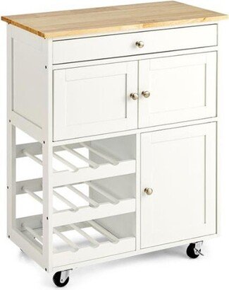 IGEMANINC Rubber Wood Mobile Kitchen Cart for Kitchen, Smooth and Waterproof Surface Trolley Cart Storage Cabinet W/Shelf
