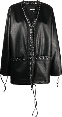 Eyelet-Embellished Faux-Leather Coat