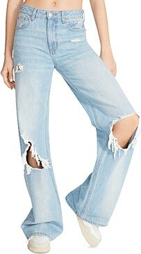 Mylah Distressed High Rise Baggy Jeans in Light Blue