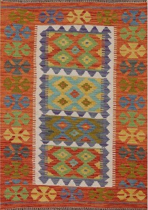 Multicolor Kilim Rug Flatweave Oriental Wool Carpet - 2'9x 3'10