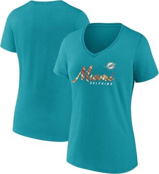 Women's Branded Aqua Miami Dolphins Shine Time V-Neck T-shirt