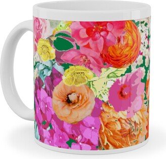 Mugs: Summer Bright Floral - Kelly Green Ceramic Mug, White, 11Oz, Pink