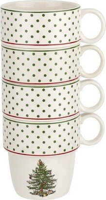 Christmas Tree Polka Dot Stacking 10oz Mugs, Set of 4