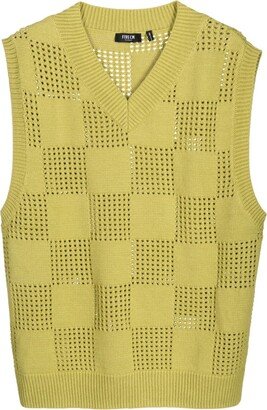 open-knit V-neck vest