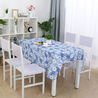 PiccoCasa Vinyl Tablecloth Square Table Daisy Pattern Waterproof Blue