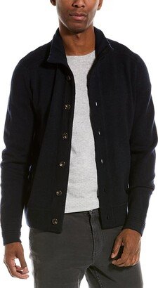 Merino Wool Suede-Trim Mock Cardigan