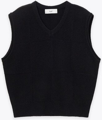 Dunst Unisex Divide V-neck Wool Vest Black knitted vest - Unisex divide v-neck wool vest