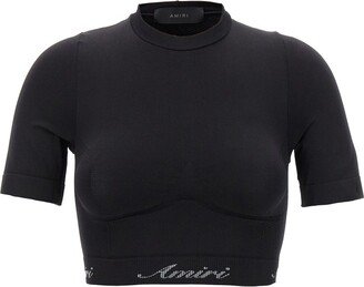 Logo Detailed Crewneck Cropped T-Shirt