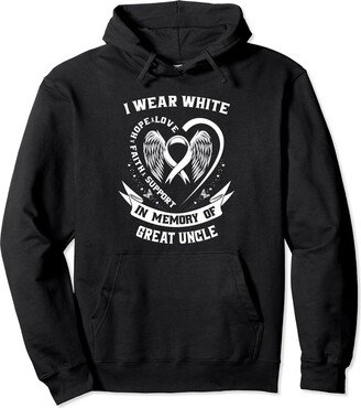 Lung Cancer Awareness Products White Ribbon Gifts White In Memory of Great Uncle Lung Cancer Awareness Family Pullover Hoodie