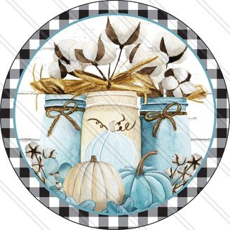 Blue Pumpkin Sign - Mason Jar Fall Autumn Wreath Metal