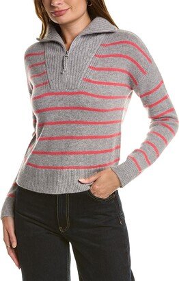 Striped Zip Mock Neck Cashmere Sweater