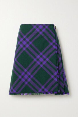 Wrap-effect Checked Woven Skirt - Blue