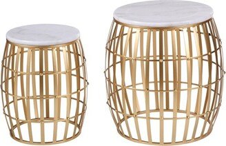 Set of 2 Nesting Tables Gold/White Marble