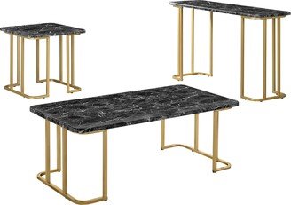 24/7 Shop at Home Scheben Modern Faux Marble Top 3-Piece Coffee Table Set with U-Shaped Metal Base for Living Room